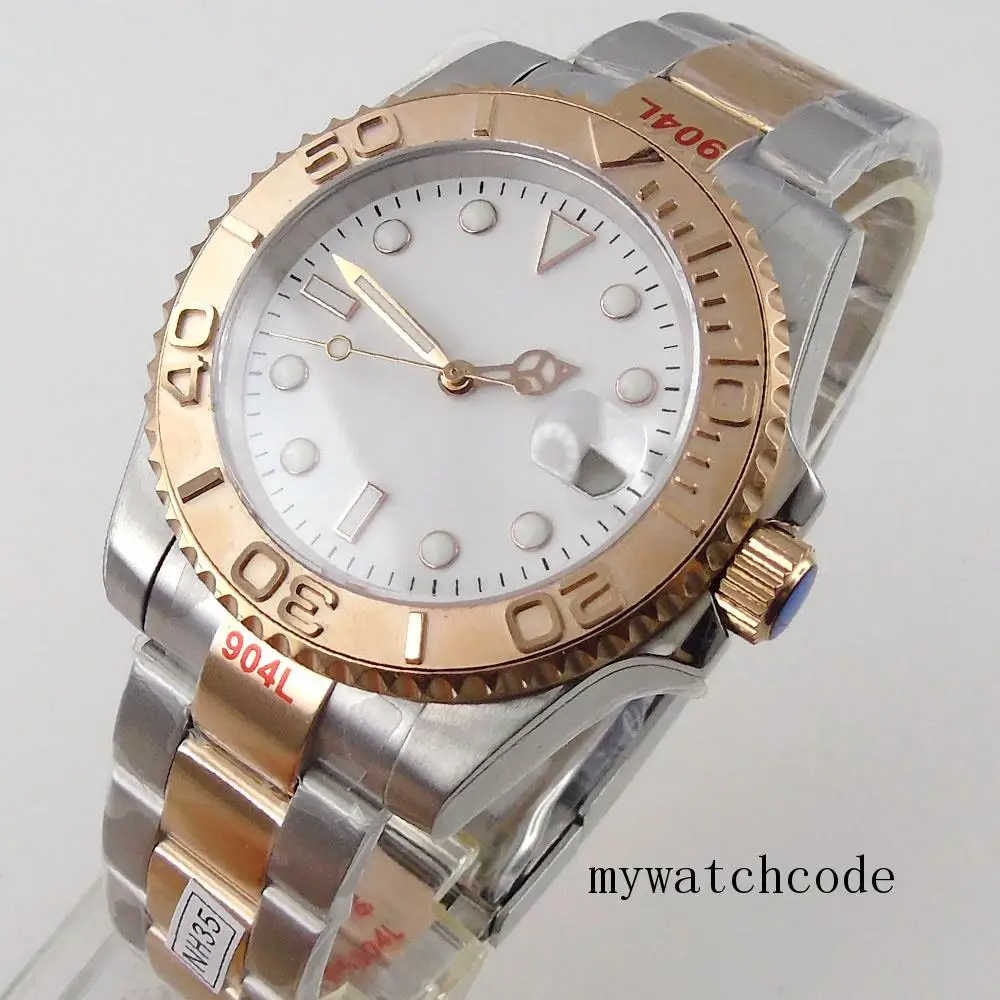 

40mm BLIGER Sterile White Dial Sapphire Glass Unidirectional Bezel Luminous NH35 MIYOTA 8215 PT5000 Automatic Men Watch Two Tone