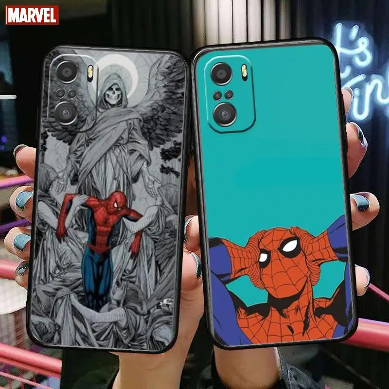 

Marvel Spider-Man Phone Case For xiaomi mi 11 Lite pro Ultra 10s 9 8 MIX 4 FOLD 10T 5g Black Cover Silicone Back Prett