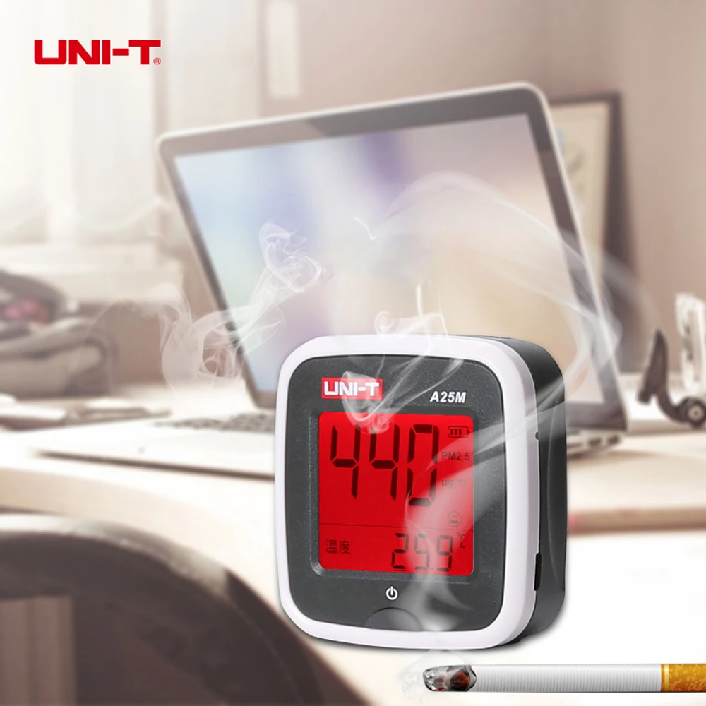 

UNI-T A25M PM2.5 Meter Air Quality Detector 0~500ug Cubic Meters Auto Range Overload Indicate Red Alarm Backlight