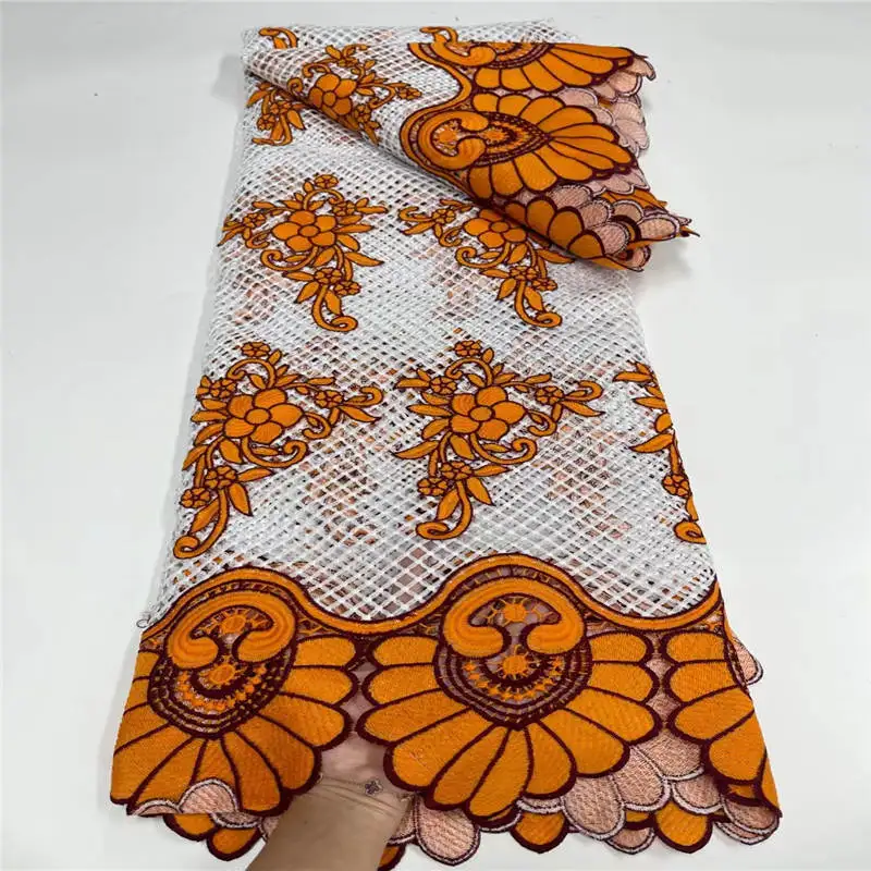 

Orange African Lace Fabric 2021 High Quality Lace French Milk Silk Lace Fabric With Nigeria Party Dress 4126B