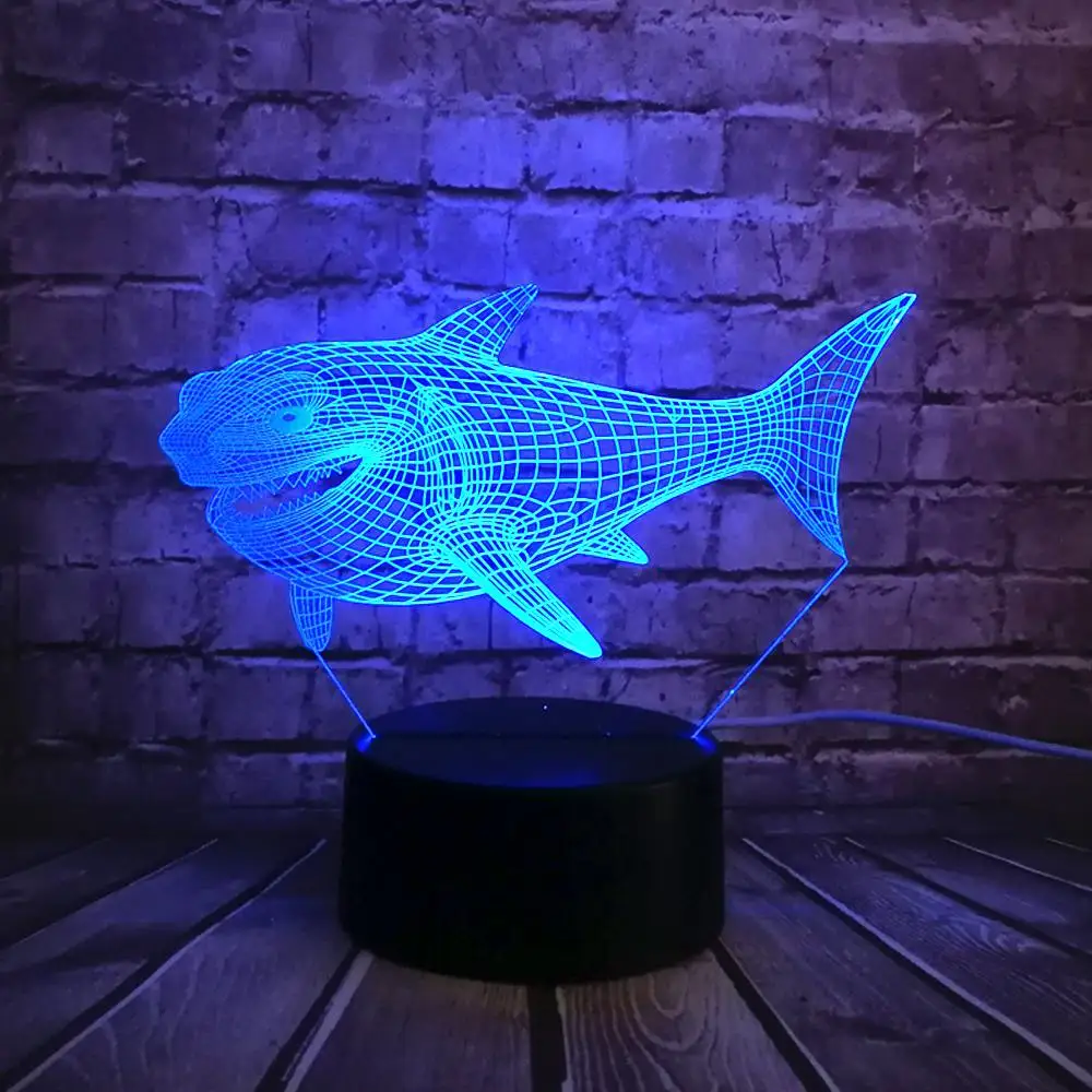 3D игрушка животное мультфильм жестокая акула USB светодиодный светильник Иллюзия