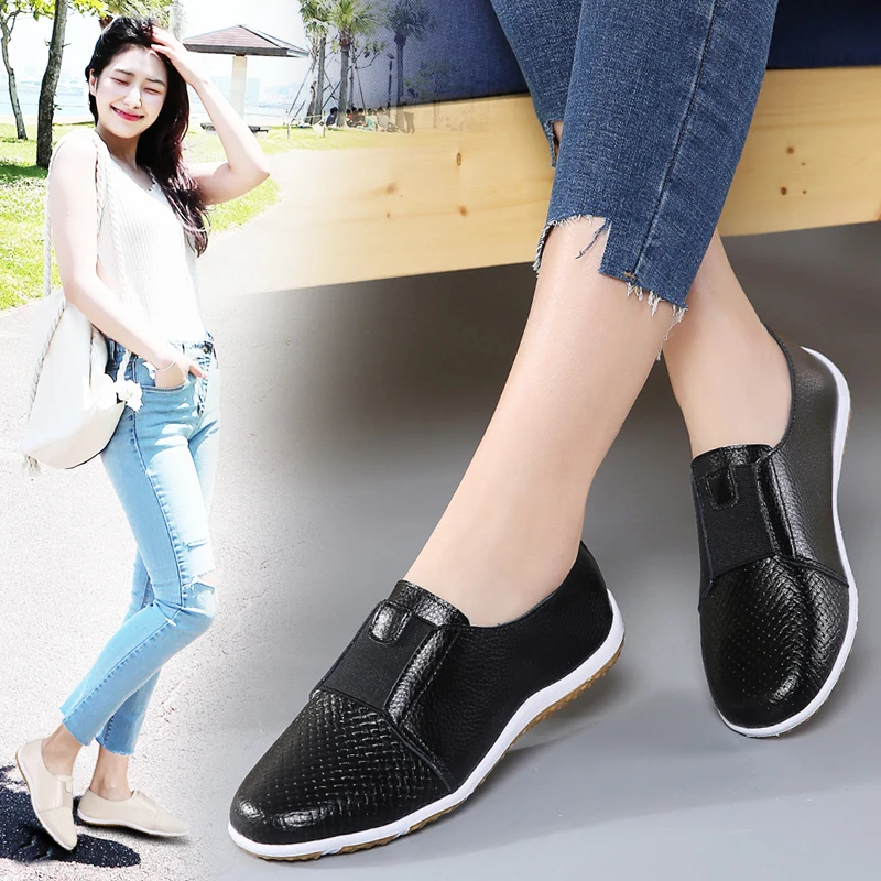 

Women Moccasins Genuine Leather Flat Shoes Woman Slip On Loafers Ladies Shoes Breathable Casual Women's Flats Sneakers Women