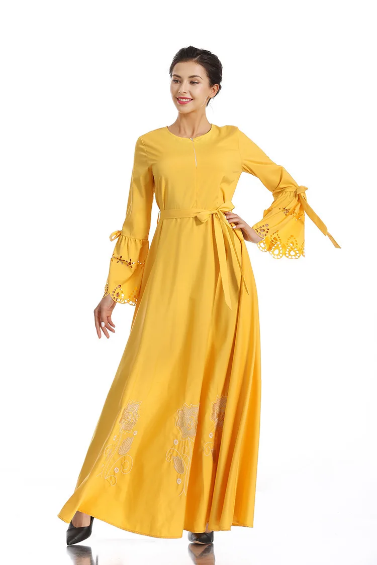 Женское платье макси с вышивкой Летнее Длинное мусульманское юбка миди большие