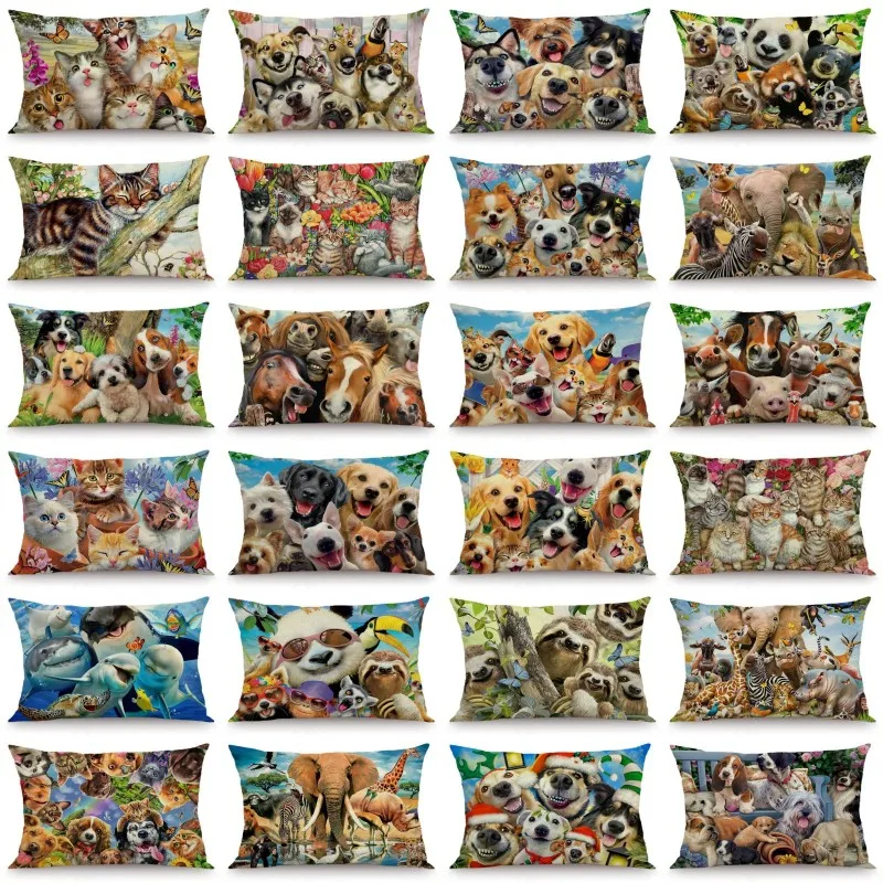 Cute Animal Cushion Cover Home Decoration Dog Cat Double-Sided Printing Throw Pillow Covers Decorative Pillows Case Decor | Дом и сад