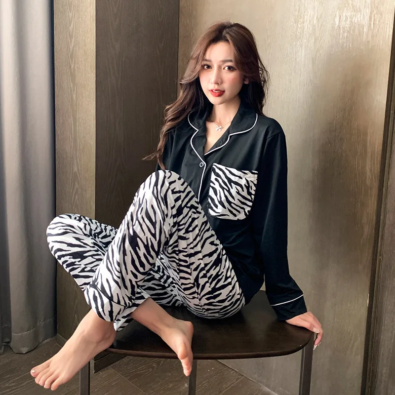 Пижама женская осенне-зимняя с длинным рукавом и брюками