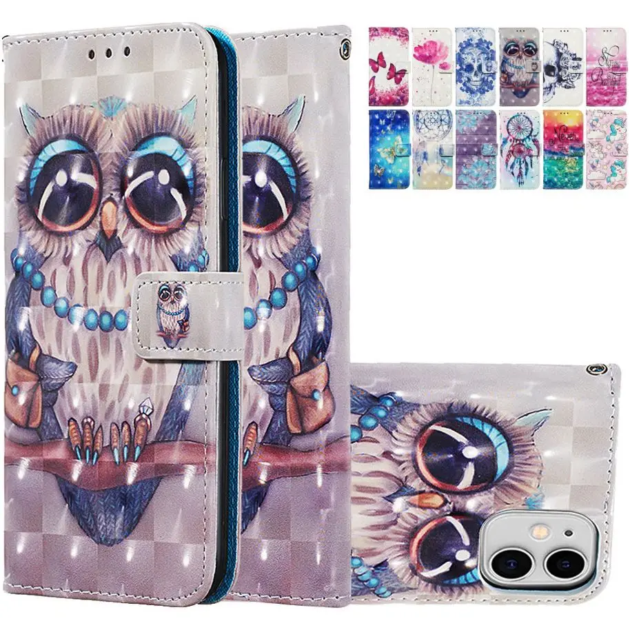 

Owl Skull Kids Boys Wallet For Samsung Galaxy S9 S10 Plus S10E S20Fe S20 Ultra Fe A41 A51 A71 Floral Cover Leather Case Bag O03E