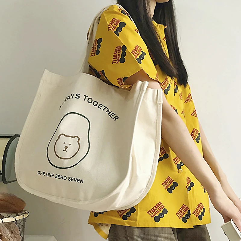 

Женская парусиновая сумка Для женщин забавные авокадо и принтом "панда", Сумки из натуральной кожи дамские большие Ёмкость сумка студенческ...