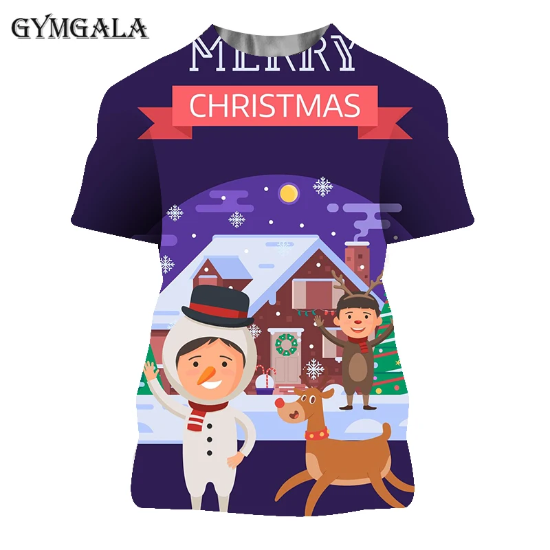 

3D men's casual T-shirt, pumpkin lamp featured T-shirt, Christmas holiday style T-shirt, Santa Claus printed couple T-shirt