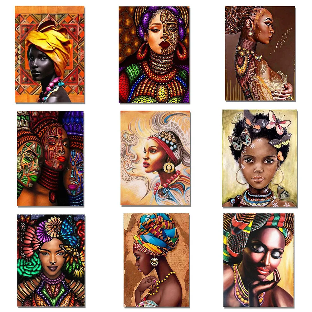 

African Woman Diamond Painting 5D DIY Full Drill Embroidery Cross Stitch Mosaic Art Kit Rhinestone Home Wall Sticker Decor Set