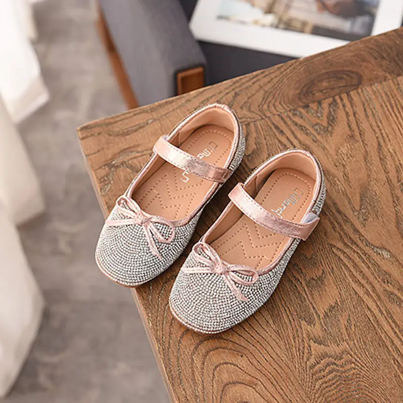 Серебряные лоферы с бантом для девочек Обувь Mary Jane Удобная детская обувь на