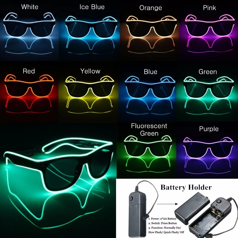 

Led Glasses Neon Party Flashing Glasses EL Wire Glowing Luminous Novelty Gift Glow Sunglasses Bright Light Supplies