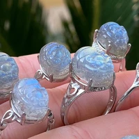 natural labradorite blue light adjustable ring 12x10mm 925 sterling silver moonstone ring jewelry aaaaaa