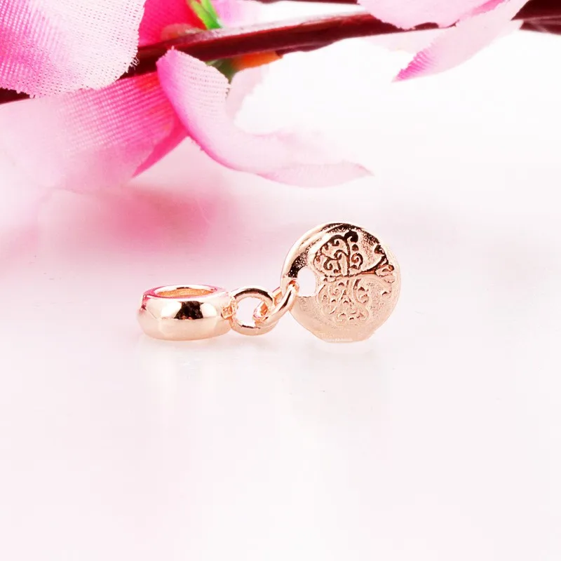 

Original 925 Sterling Silver Charm Rose Gold Round With Tree Of Life Pendant Fit Pandora Women Bracelet & Necklace Diy Jewelry