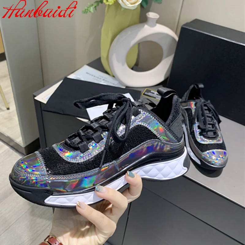 

Shiny Leather Women Sneakers Running Shoes Outdoor Sports Shoes Breathable Mesh Comfort Running Shoes Air Cushion Lace Up Shoes