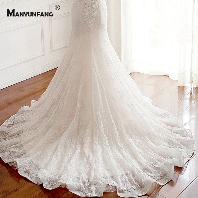 

Cutom Made 2021 Hot Sale Illusion O-Neck Cap Sleeve Mermaid Wedding Dress Elegant Chapel Train Lace Appliques Tulle Bridal Gown