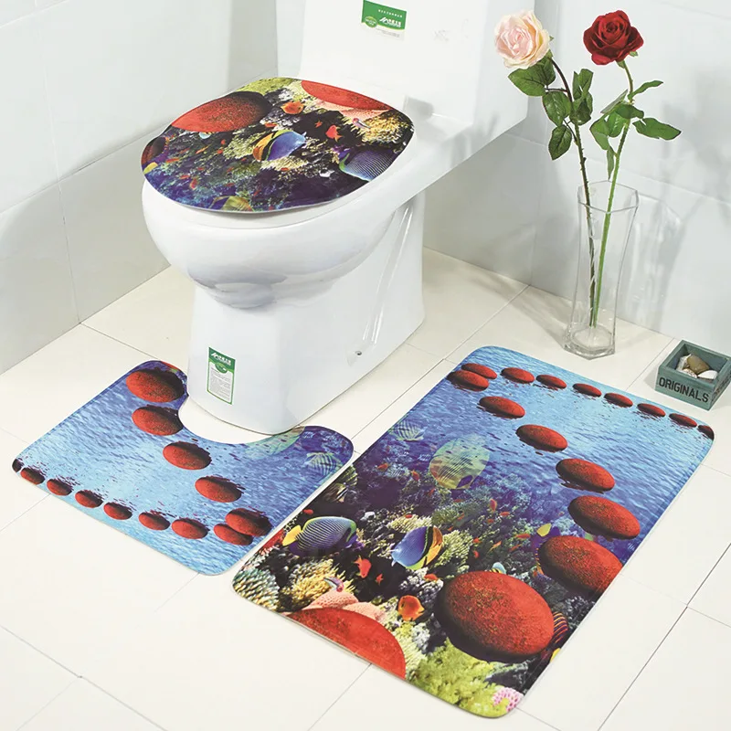 

Zeegle 3Pcs Bath Mats Waterfall Printed Mats For Toilet Anti Slip Bathroom Mat Bath Rugs Washable Bathroom Carpets Toilet Rugs