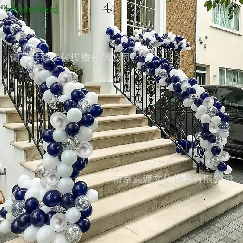 Silver Blue Balloon Garland Kit 120 Navy and Confetti White Arches | Дом и сад