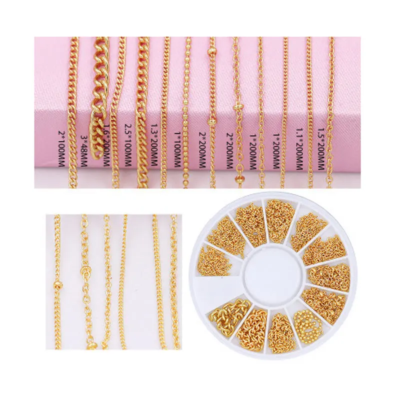 12 типов золотых цепочек для ногтей металлические украшения маникюра золотые