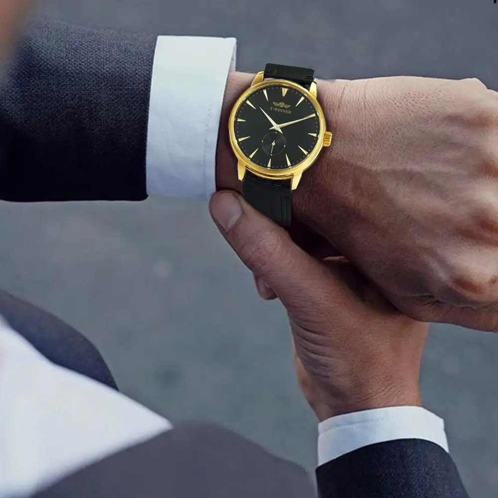 WINNER модные повседневные механические часы для мужчин с кожаным ремешком рабочие
