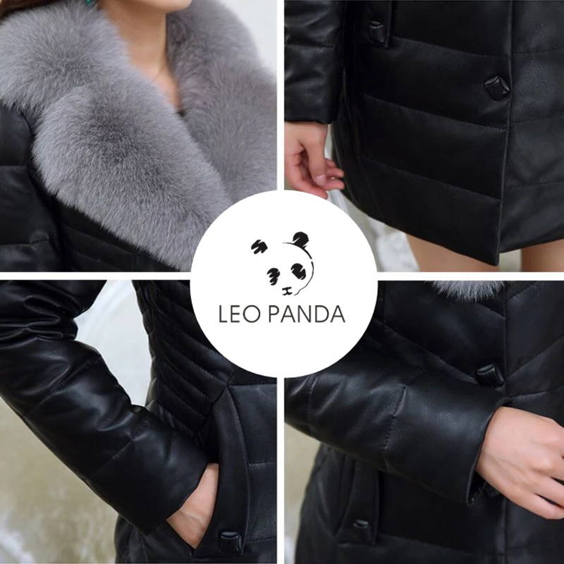 

Size Winter Plus 2021 New PU Leather Jacket Women Large Fur Collar Can Disassemble Women's Slim Cotton Parkas Coats Female M-6XL