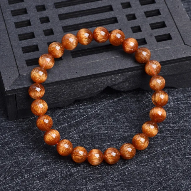 

Natural Titanium Bracelets Ward Off Evil Spirits For Women Crystal Blue Stretch Round Bead Bracelet 6MM