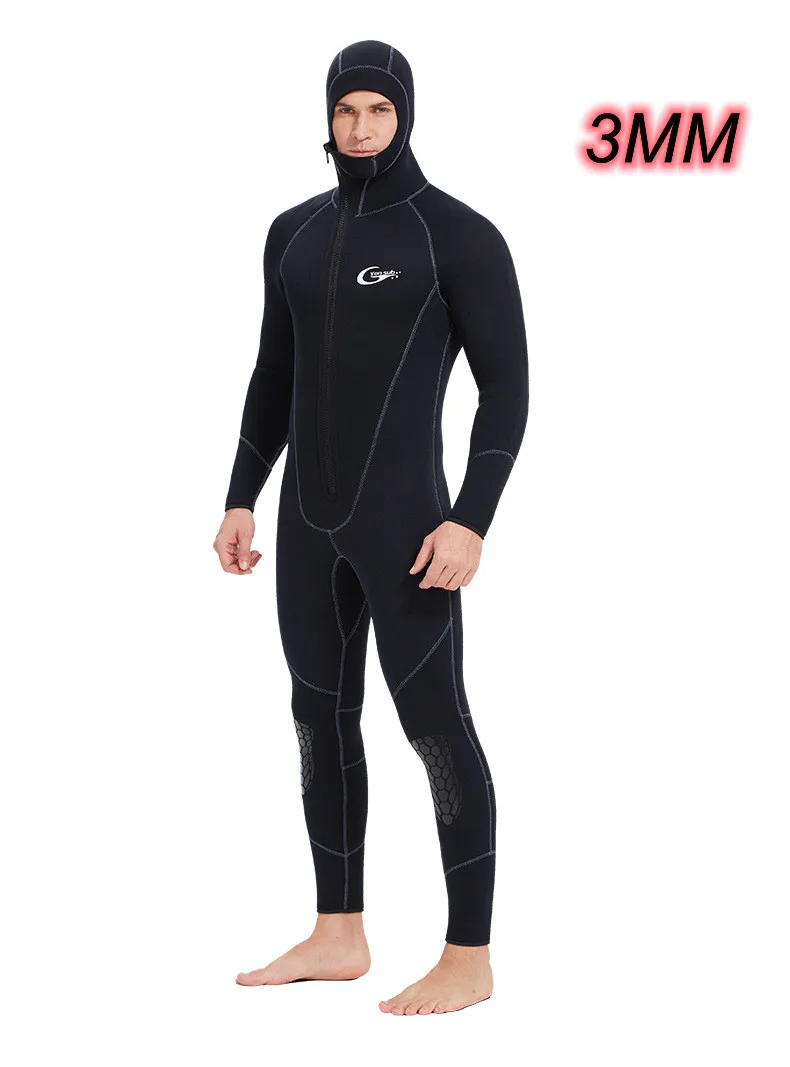 

3MM Neoprene One Piece Full Body Snorkeling Surfing Wetsuits With Hooded Scuba UnderWater Hunting Swim Triathlon Diving Suit