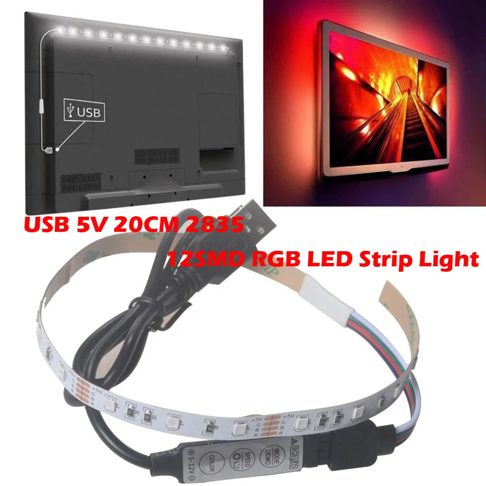 DC 5 В RGB Светодиодная лента светильник USB неоновая ТВ задний белый PC декоративный