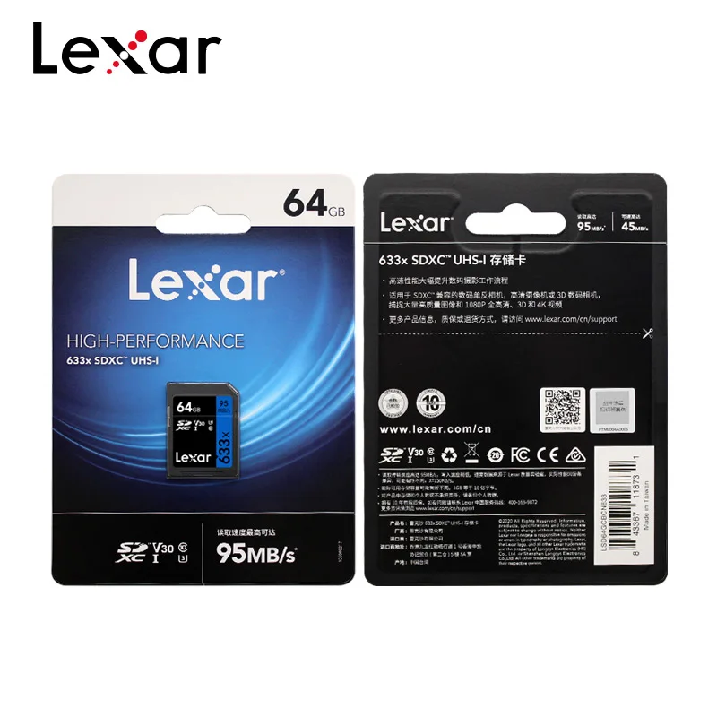 

100% Original Lexar Memory Card 633x Class 10 High Speed 95MB/S 128GB 32GB 64GB UHS-I SD Card For 1080p Full-HD 4K Camera