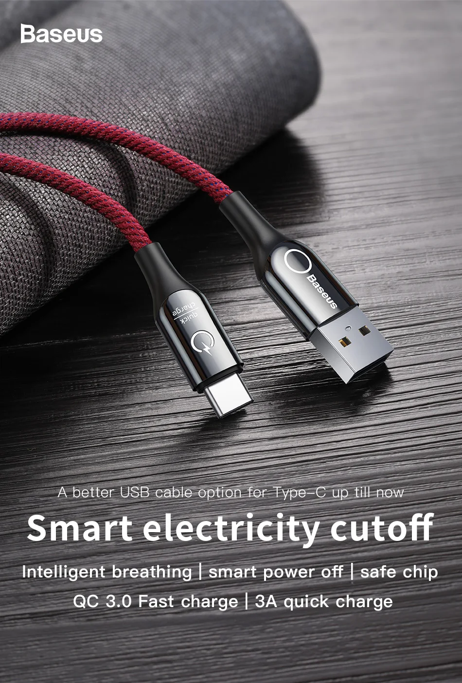 Baseus Led light usb type c кабель 3A Быстрая зарядка данных для samsung s8 s9 huawei oneplus 6 5 xiaomi note 7 зарядный кабель Android