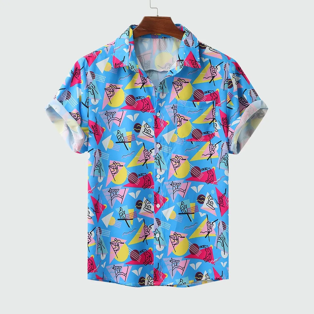 Гавайская рубашка мужская с коротким рукавом Свободная Повседневная Блузка на