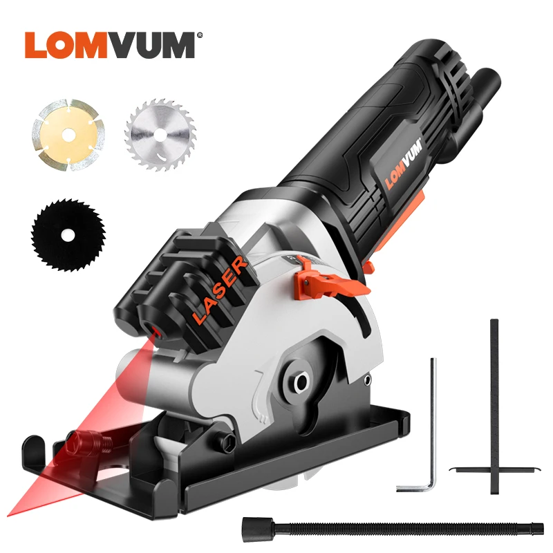 LOMVUM Electric Saw Mini Circular Saw Laser AC 480W 220V Hand Saw Circular 3 Blades Power Tools Cutting Wood Tile Metal