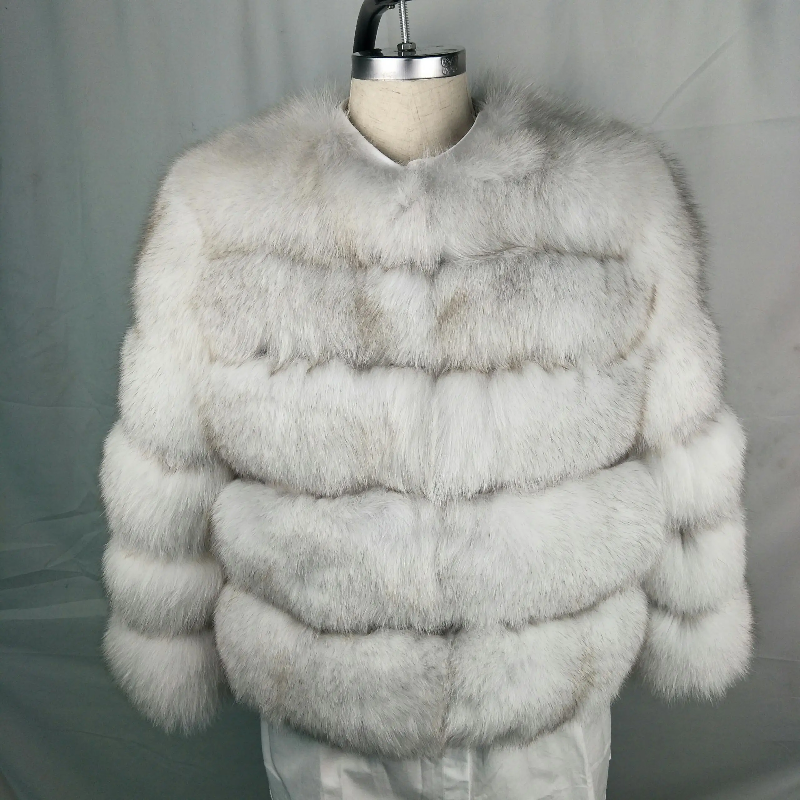 Natural White Новинка, шуба из натурального Лисьего меха, Круглый ворот, куртка для женщин, мех из натуральной лисы, короткий, натуральный Лисий мех, пальто для женщин, зимняя FC-034 - Цвет: Natural White
