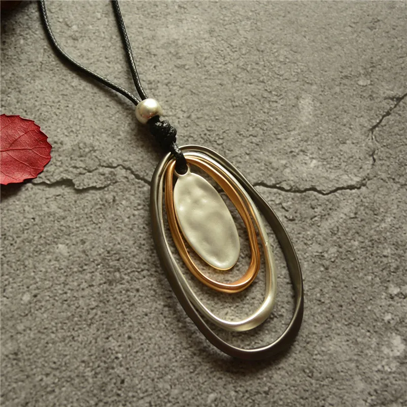 

Simple Multi-Layer Ellipse Geometric Sweater Chain Necklaces for Woman Girl Trendy Festival Jewelry