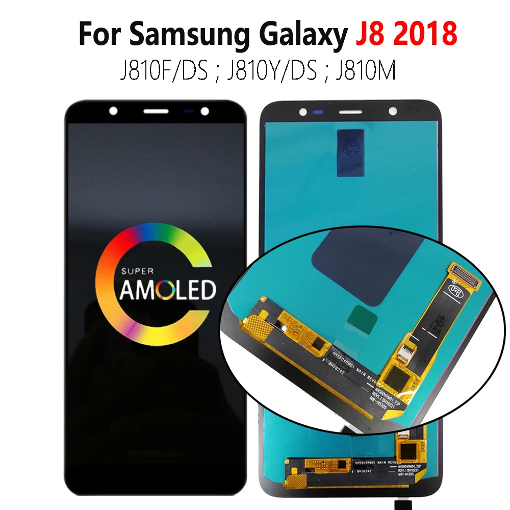 ЖК-дисплей Super AMOLED J810 для SAMSUNG Galaxy J8 2018, ЖК-дисплей J810F/DS J810Y/DS J810M, ЖК-экран с сенсорным дигитайзером в сборе, протестированный