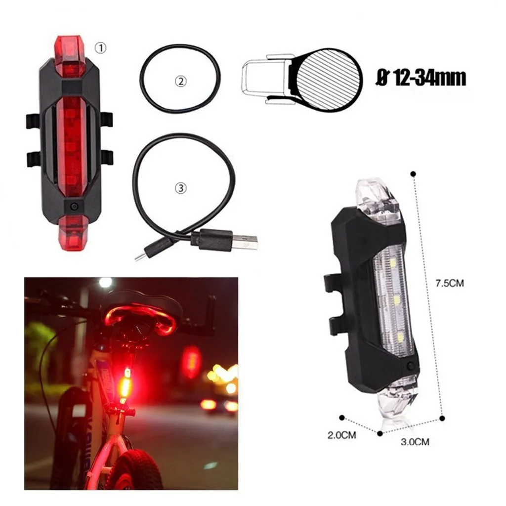 

Bike Light Safety Warning Light luz trasera Waterproof Rear Tail Light LED USB Rechargeable Mountain Bike Cycling Light Taillamp
