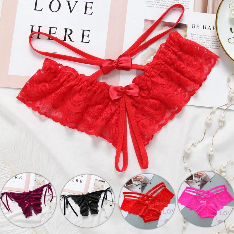 Sexy Women G-string Seamless Underwear Fashion Ladies Female Lace Bowknot Intimates 2021 Crotch Thongs Briefs Slim Shorts Panty