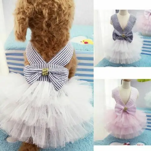 2020 Newest Pet Dog Princess Suit Pets Crystal Skirt Pink Tutu Dress Small Cat Bow Clothes Lace Partywear 2 Colors | Дом и сад