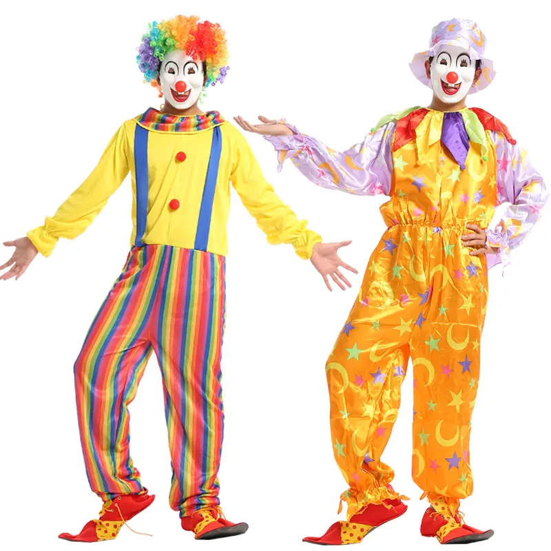 Костюм клоуна для взрослых Забавный цирк озорной Арлекин Униформа косплей