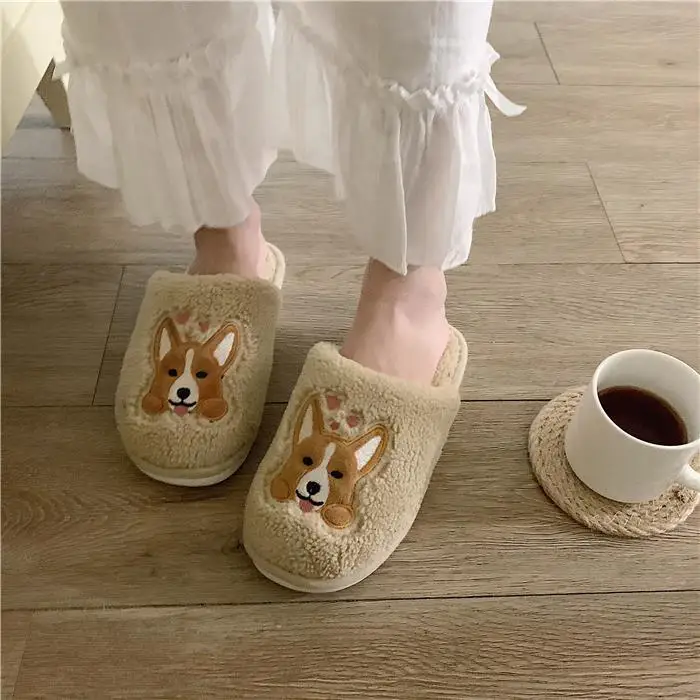 

Cotton Women's Winter Home Warm Non-slip Cotton Cartoon Dog Cotton Slippers Women Furry Slippers House Slippers Womans Shoes
