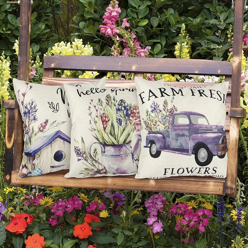 

Spring Pillow Covers 18X18 Inch Spring Decorations Farmhouse Throw Pillowcase Linen Cushion Case for Spring Home Decor