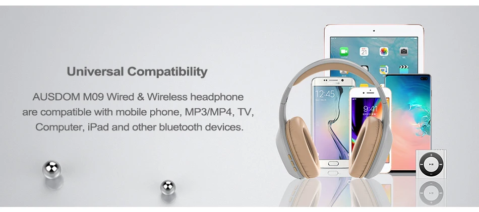 AUSDOM, новинка, M09, беспроводные Bluetooth наушники, Hi-Fi, стерео, с микрофоном, поддержка, TF карта, складная, Накладные наушники, проводная гарнитура для iPhone 11