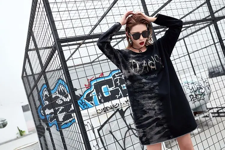 Max LuLu Роскошные брендовые камуфляжные футболки Harajuku для девочек, женская черная длинная футболка с блестками, Женская 3d футболка большого размера