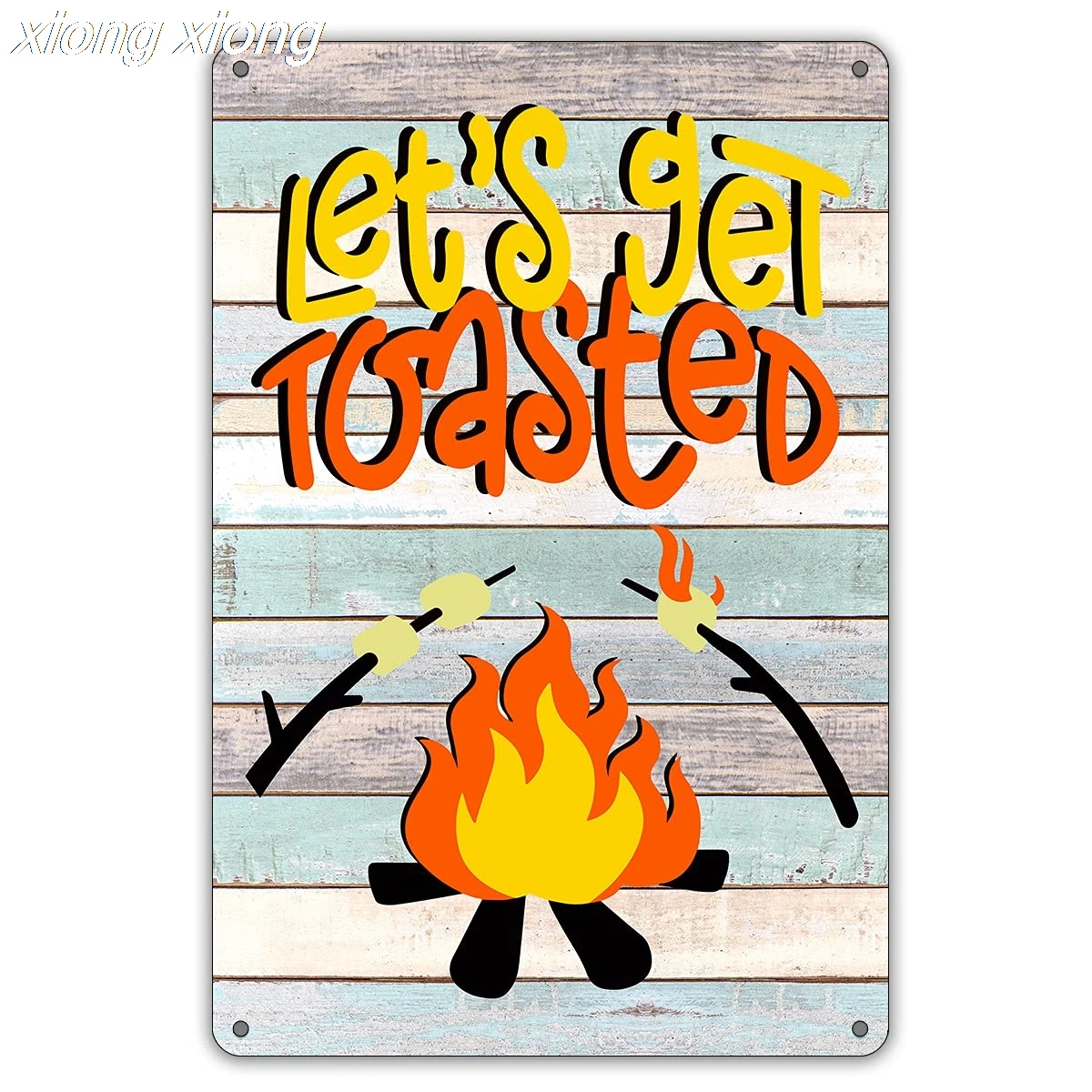 

Let's Get Toasted Metal Tin Sign Wall Decor Farmhouse Rustic Camping Signs with Sayings for Home Camper Room Decor Gifts