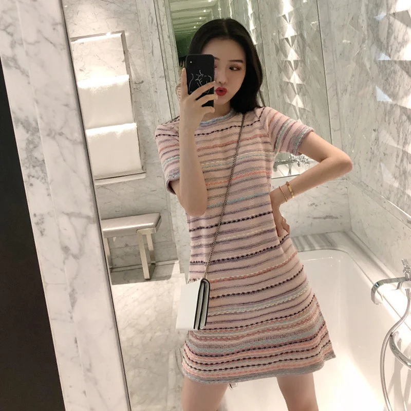 

CMAZ Dress For WomenSummer 2021 French Style Gentle Design Sense Niche Super Fairy Skirt Women's Slim Fit Sweet Ice Silk Knitte