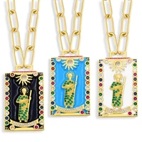 colorful cz enamel square necklace tarot choker for women inlaid zircon engraved sun portrait pendant retro hip hop jewelry gift