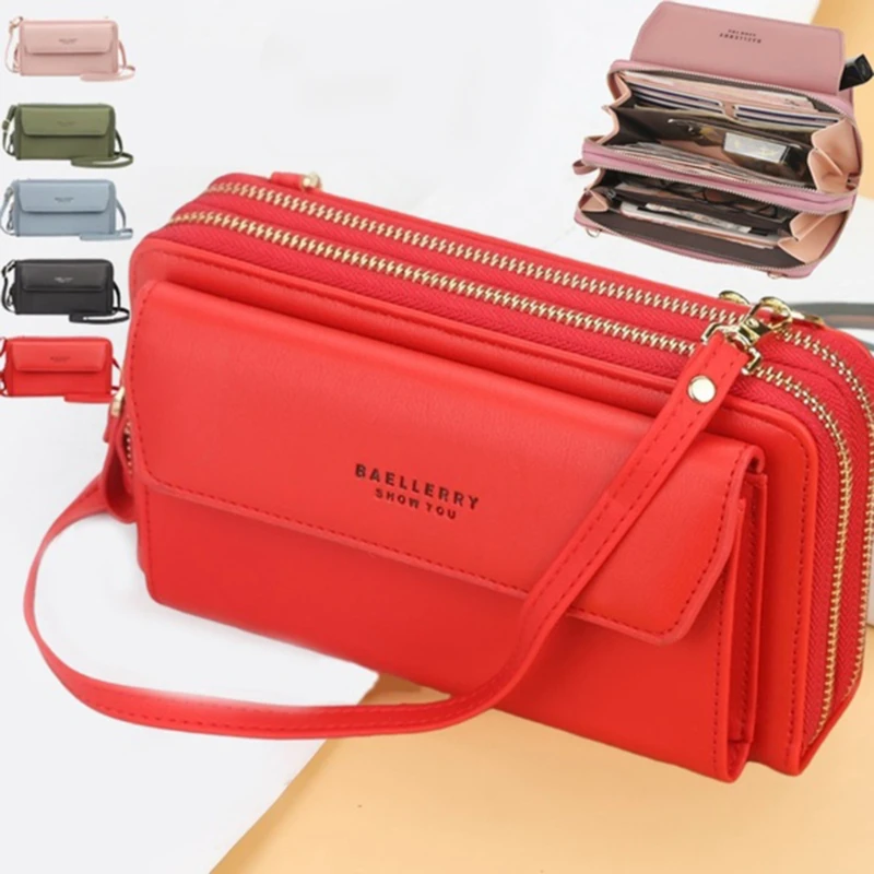 

Women's Wallet Solid Color Small Diagonal Bag Multi-Function Mobile Phone Long Paragraph Clutch Bag Purse Female 6 Color