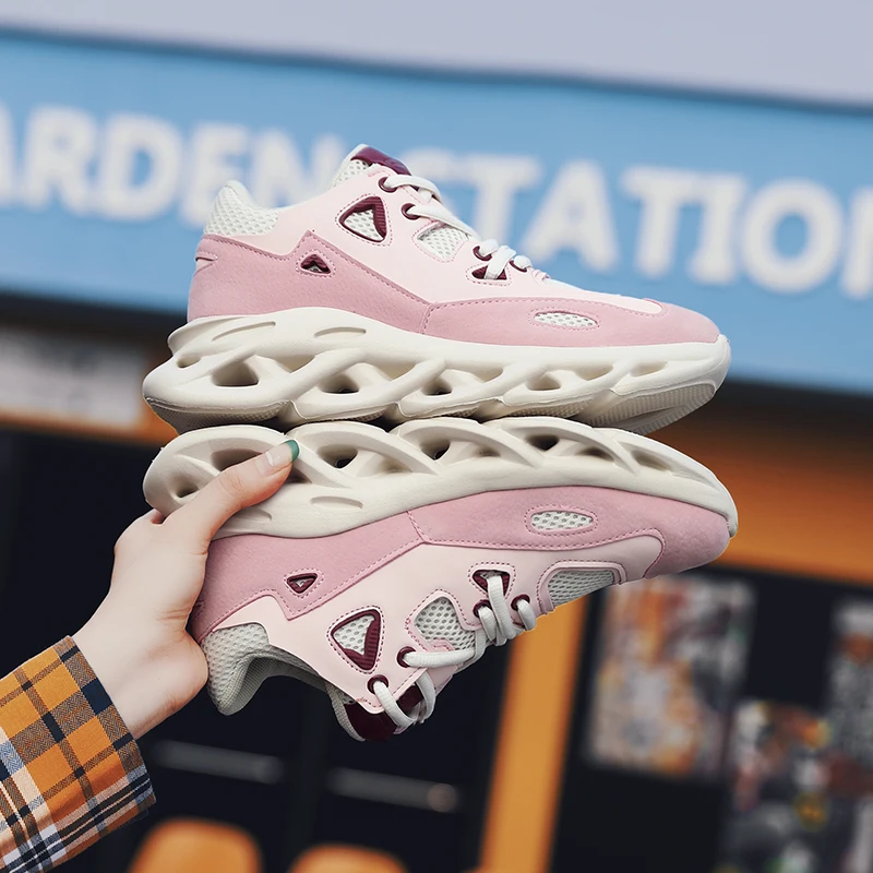 Высокие эластичные кроссовки Flyknit Ретро стиль модные брендовые розовые унисекс