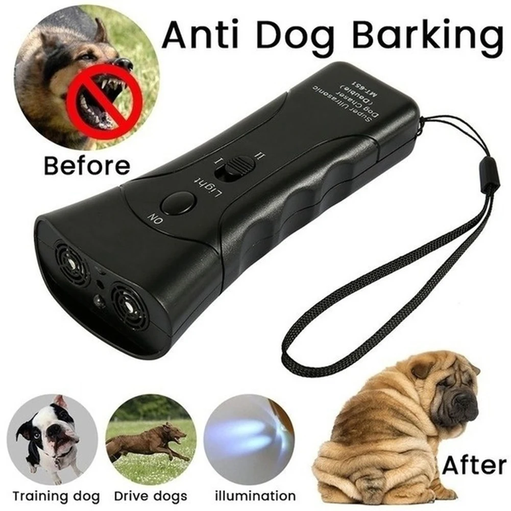 

Double Head Ultrasonic Dog Repeller Portable LED Flashlight Stop Bark Tool