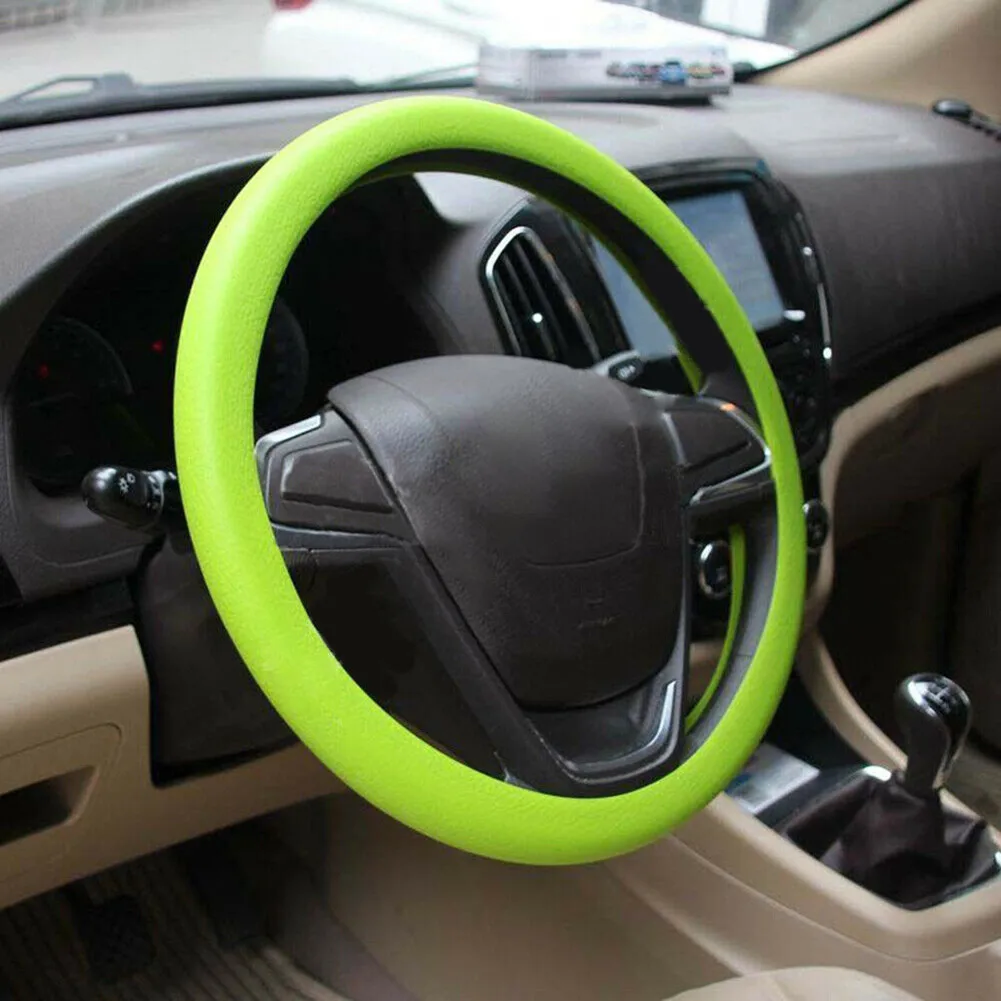 

NEW High Quality Car Steering Wheel Cover 36cm - 38cm Silicone Soft Cover, Green Car Accessories