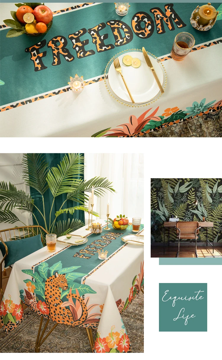 

Jungle Leopard waterproof oil - resistant cotton linen art tea table book tablecloth